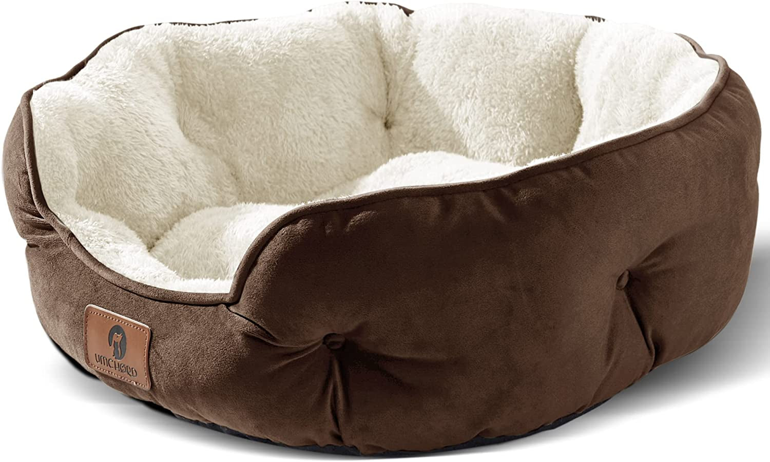 Small pet Bed for Small Dogs, Cat Beds for Indoor Cats, Pet Bed for Puppy and Kitty, Extra Soft & Machine Washable with Anti-Slip & Water-Resistant Oxford Bottom, Brown, 20 Inches