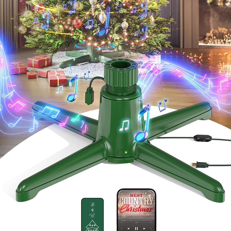 【Springlift】Rotating Christmas Tree Stand with Speaker, for 7-9Ft 120 Lb Artificial Christmas Tree with Remote, Built-In 3 Light Output Ports 800W