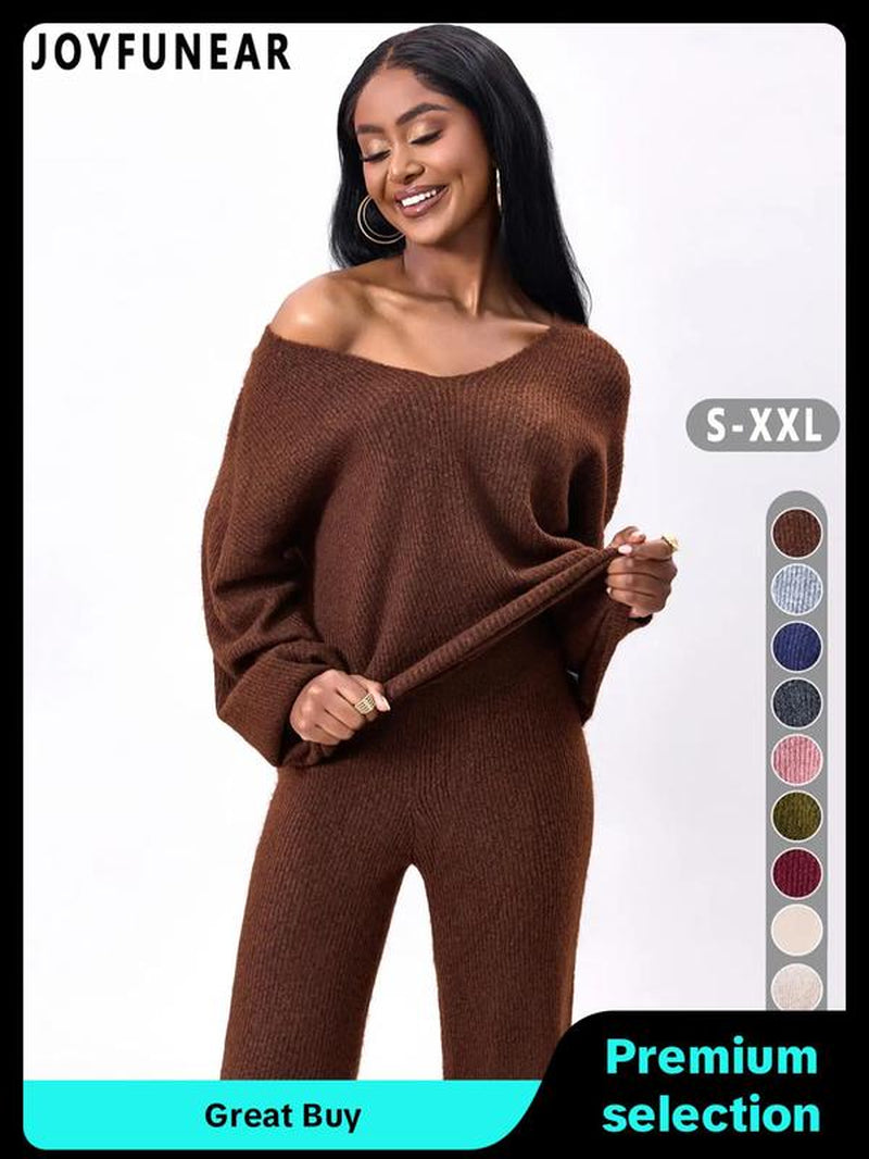 Two-Piece Set Women Solid Color Sweater & Pants