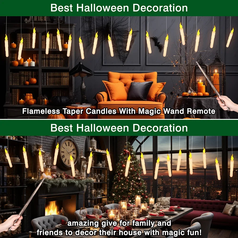 12/48Pcs Floating Flameless Candles with Magic Wand for Christmas 