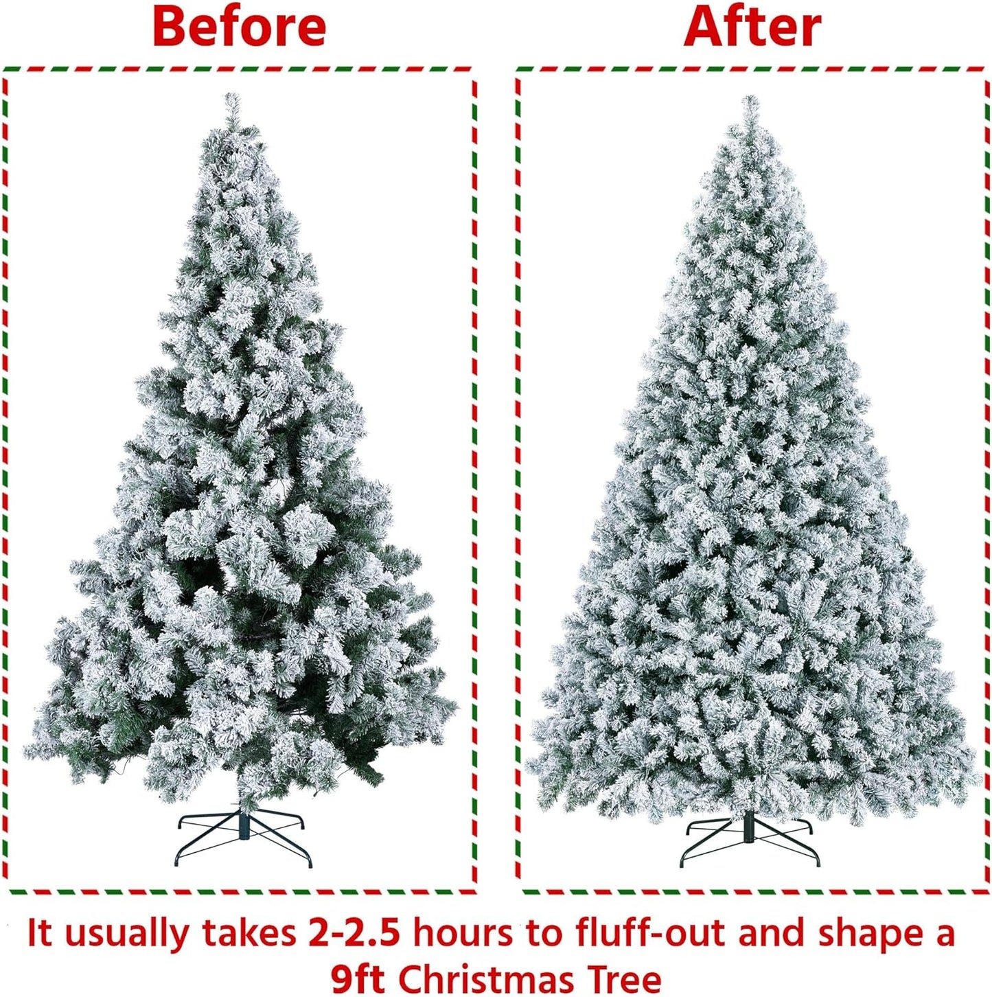 9Ft Pre-Lit Artificial Christmas Tree with Warm White Lights, Snow Flocked Full lighted Xmas Tree with 2084 Branch Tips, 900 Incandescent Lights & Foldable Stand, White