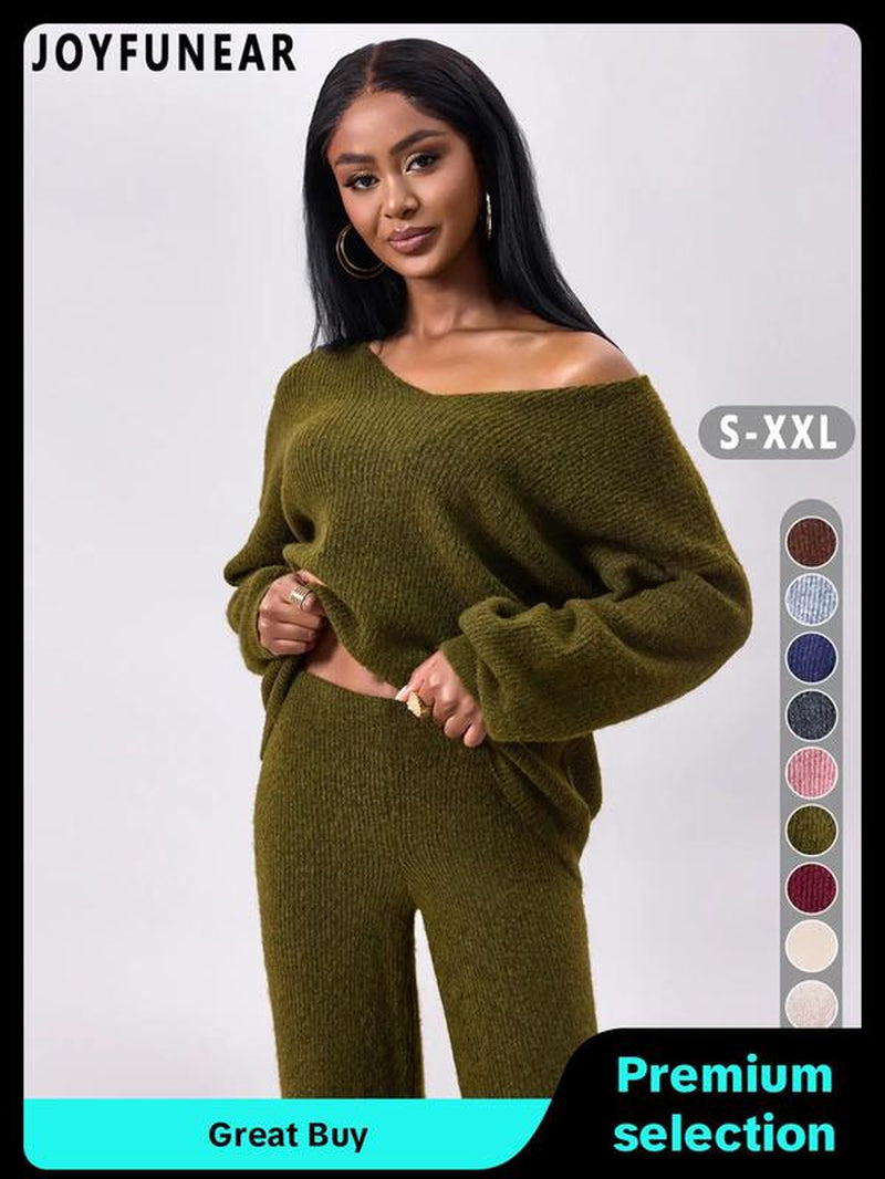 Two-Piece Set Women Solid Color Sweater & Pants