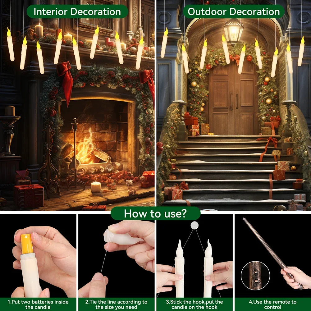 12/48Pcs Floating Flameless Candles with Magic Wand for Christmas 