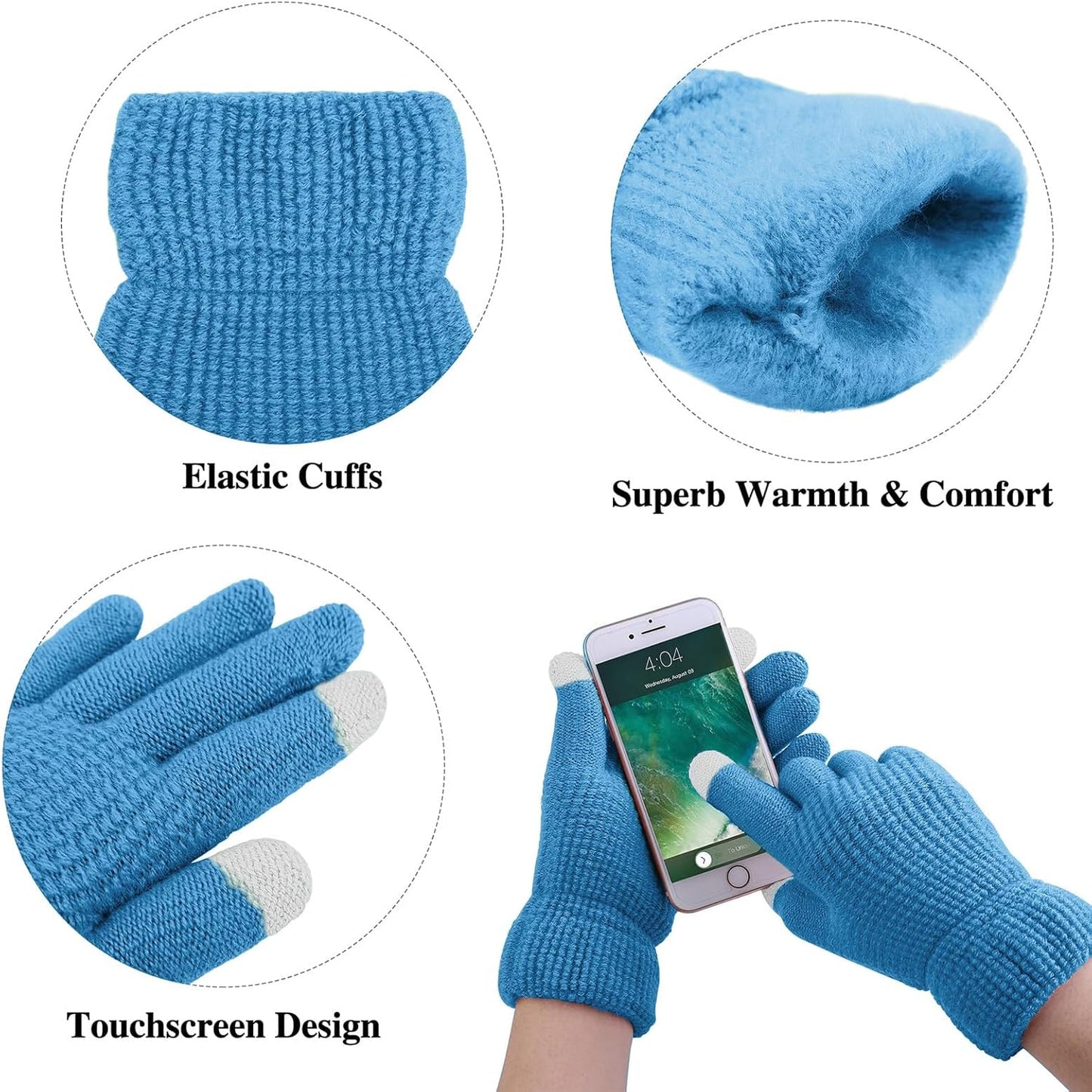 Winter Set Warm Knitted Fur Beanie, Scarf, Touch Screen Gloves Winter Favor Accessories