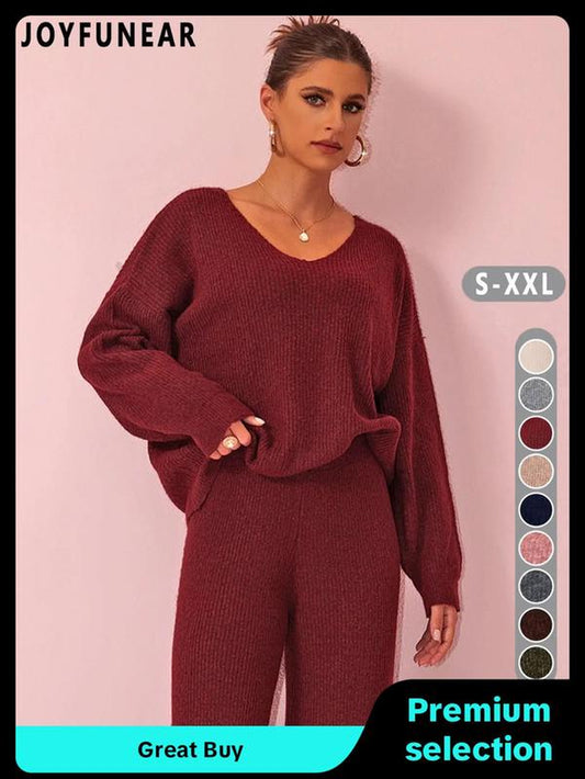 Two-Piece Set Women Solid Color Sweater & Pants