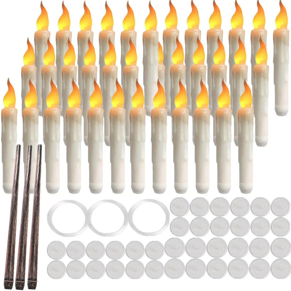 12/48Pcs Floating Flameless Candles with Magic Wand for Christmas 