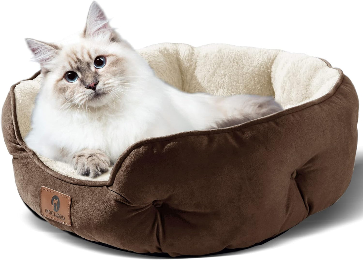 Small pet Bed for Small Dogs, Cat Beds for Indoor Cats, Pet Bed for Puppy and Kitty, Extra Soft & Machine Washable with Anti-Slip & Water-Resistant Oxford Bottom, Brown, 20 Inches